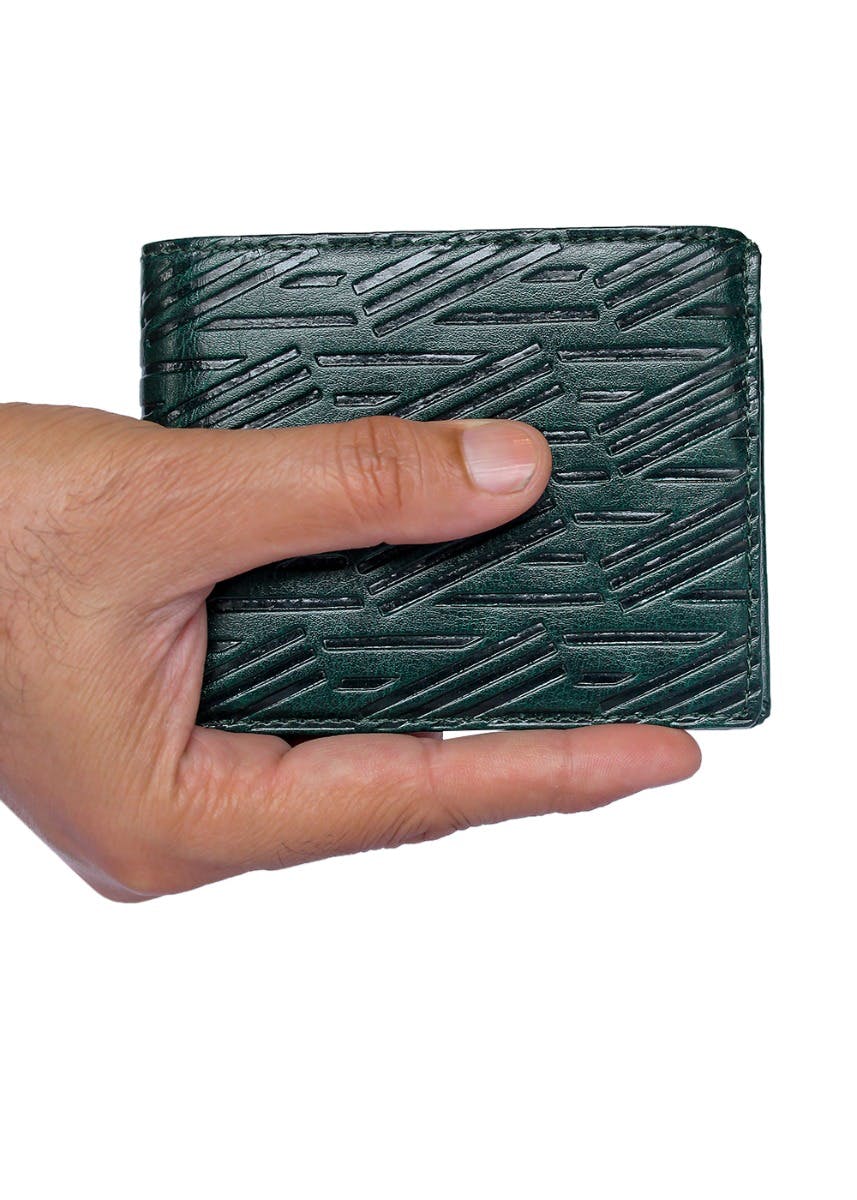 Forest Green Embossed Bi-Fold Leather Wallet 