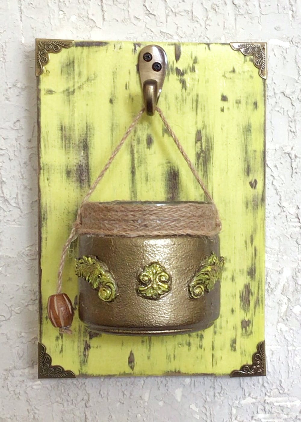 Lemon Yellow Wooden Board and Jar Planter