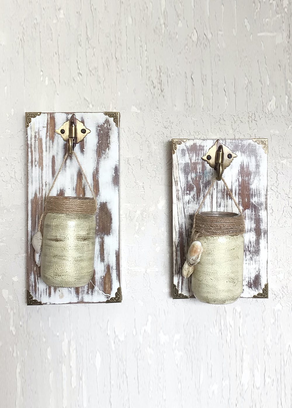 White Wooden Board and Jar Planter - Set of 2