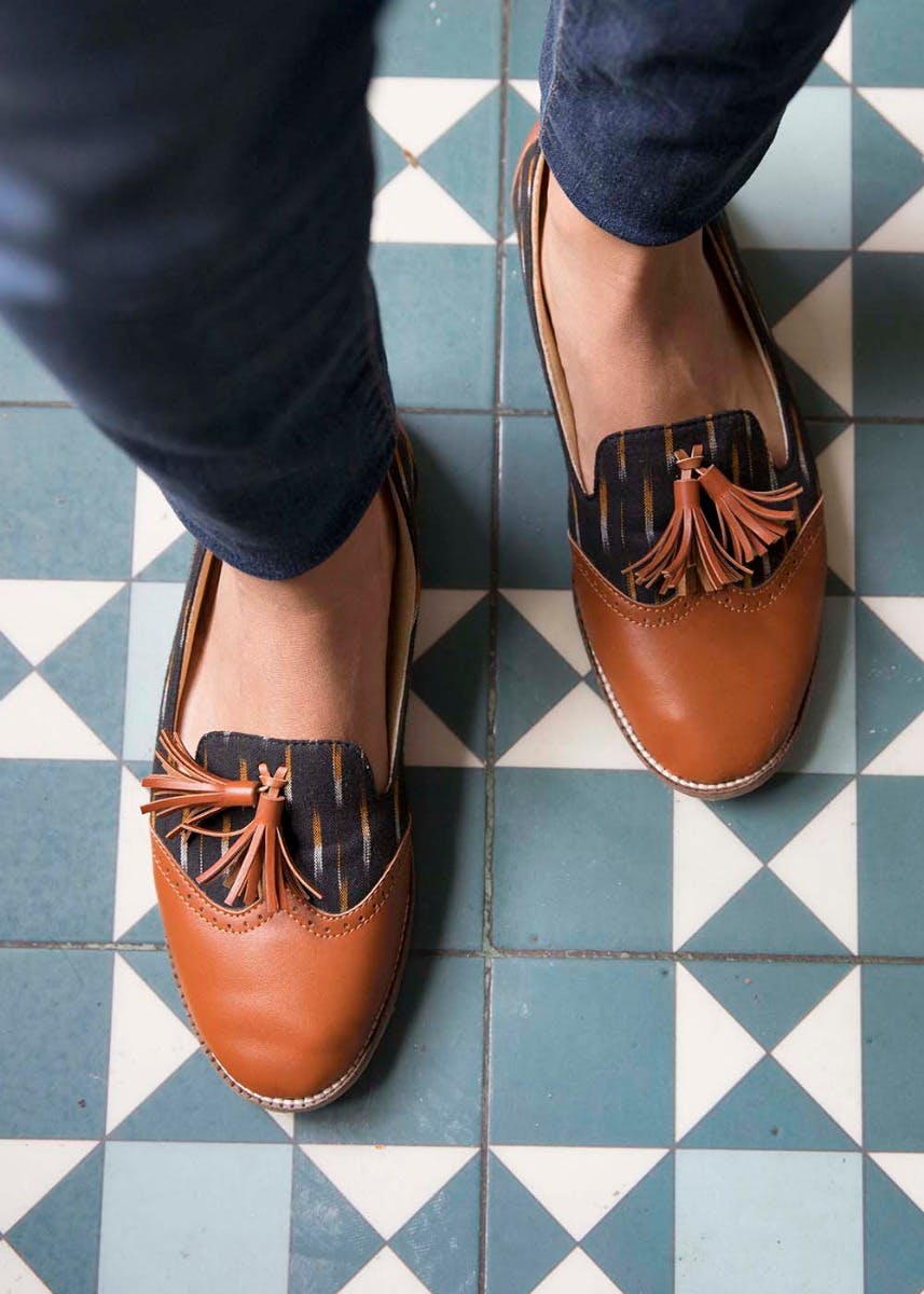 Black Ikat Brogues with Tassels