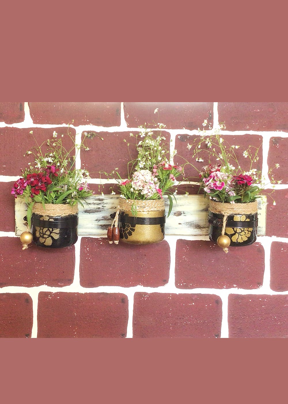 Wooden Board and Triple Glass Jar Planter