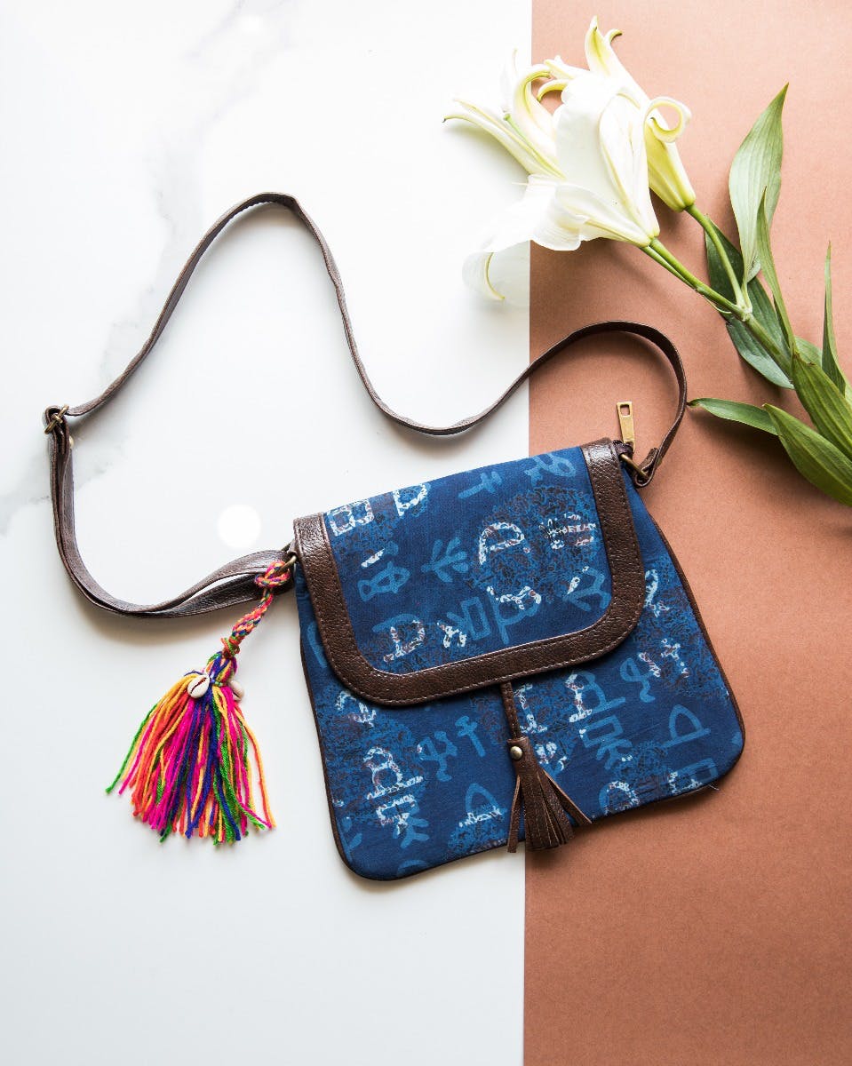 Printed Blue & White Sling Bag