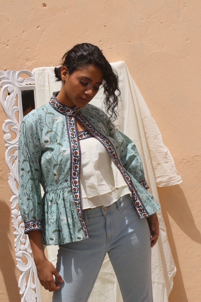 Floral Block Print Jacket & Tube Top Set