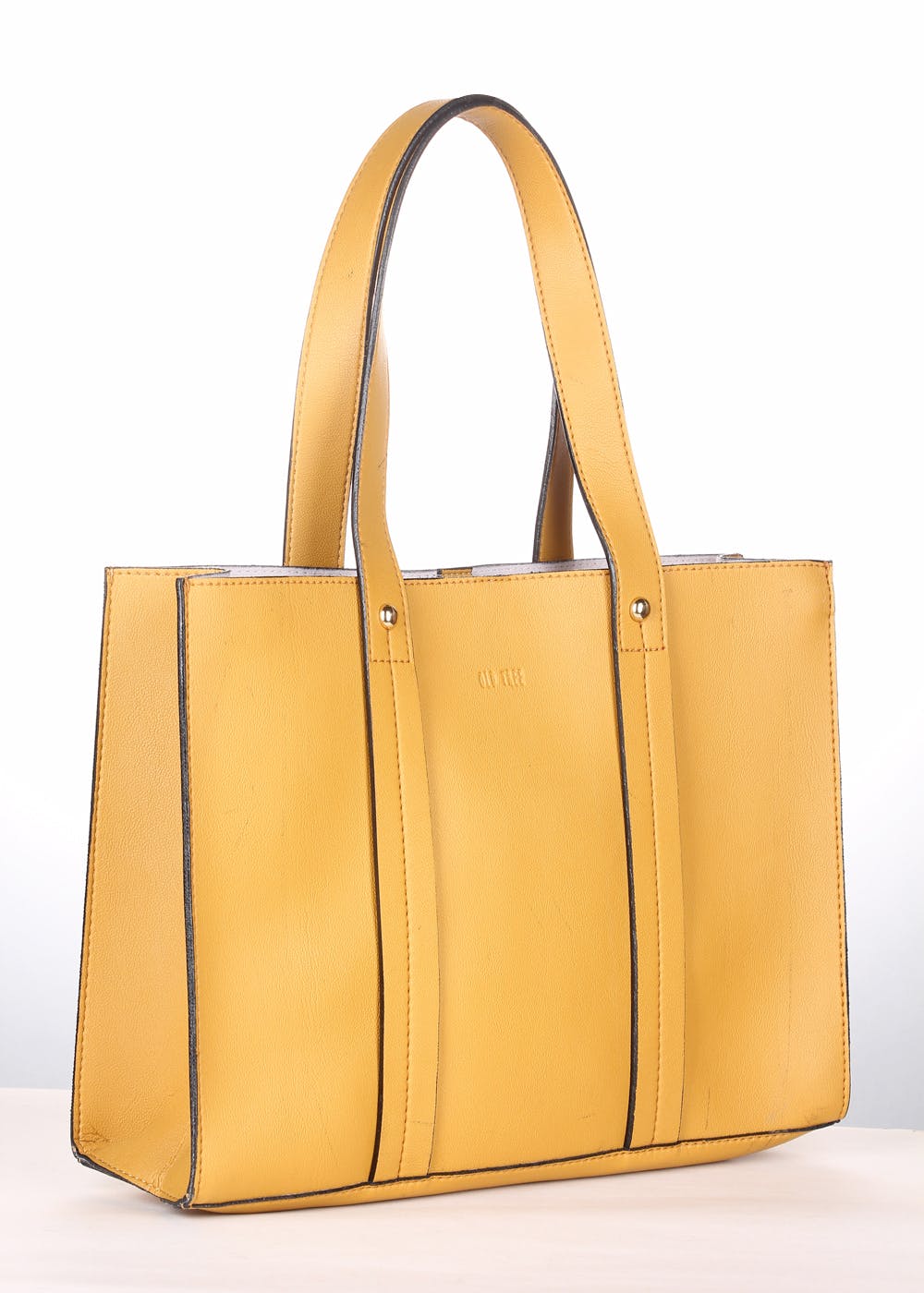 Oval Shape Glossy Finished Tote w/ Wrist Handles (Mustard