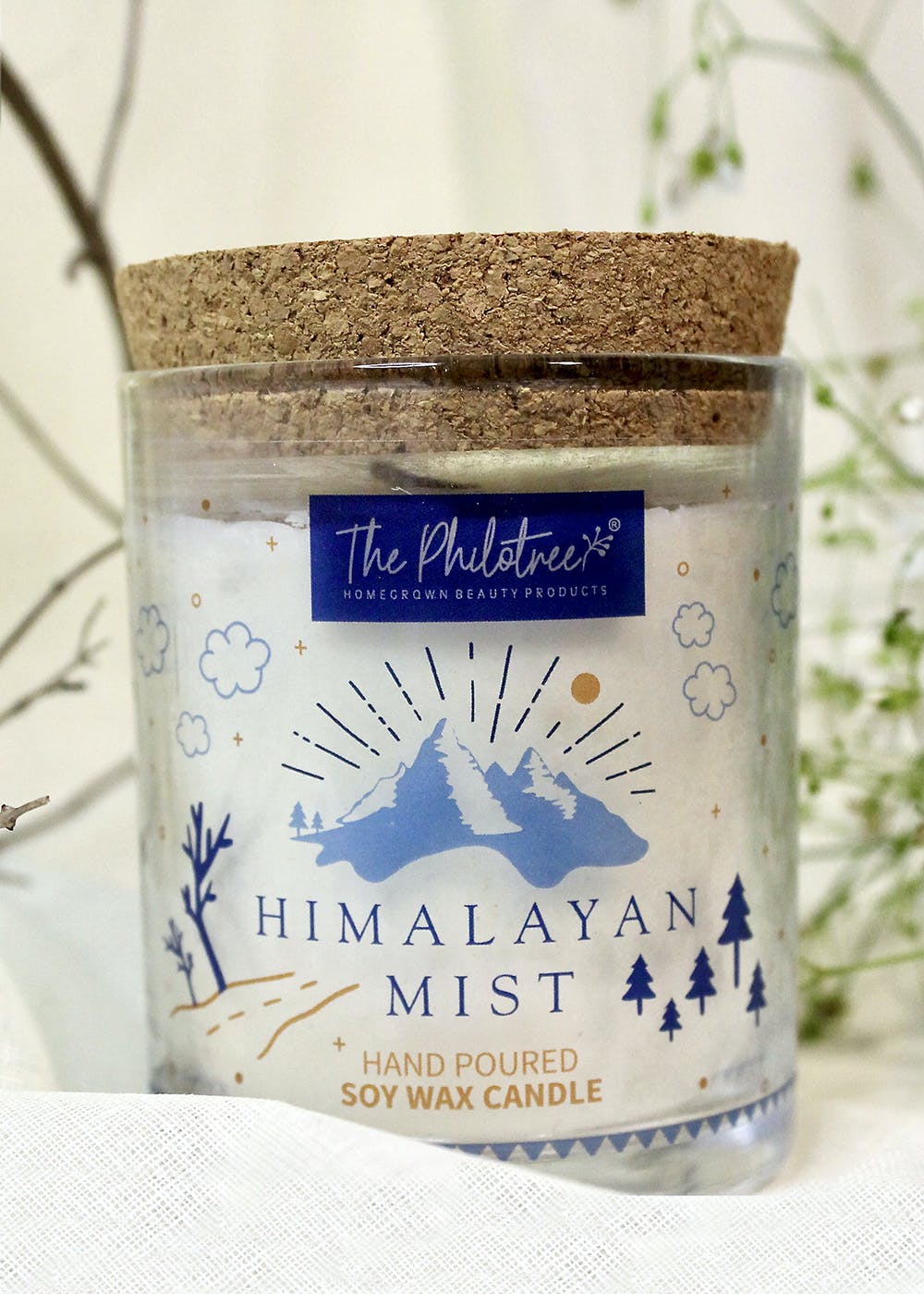 Himalayan Mist Scented Soy Candle with Thick Reusable Glass & Cork Lid 