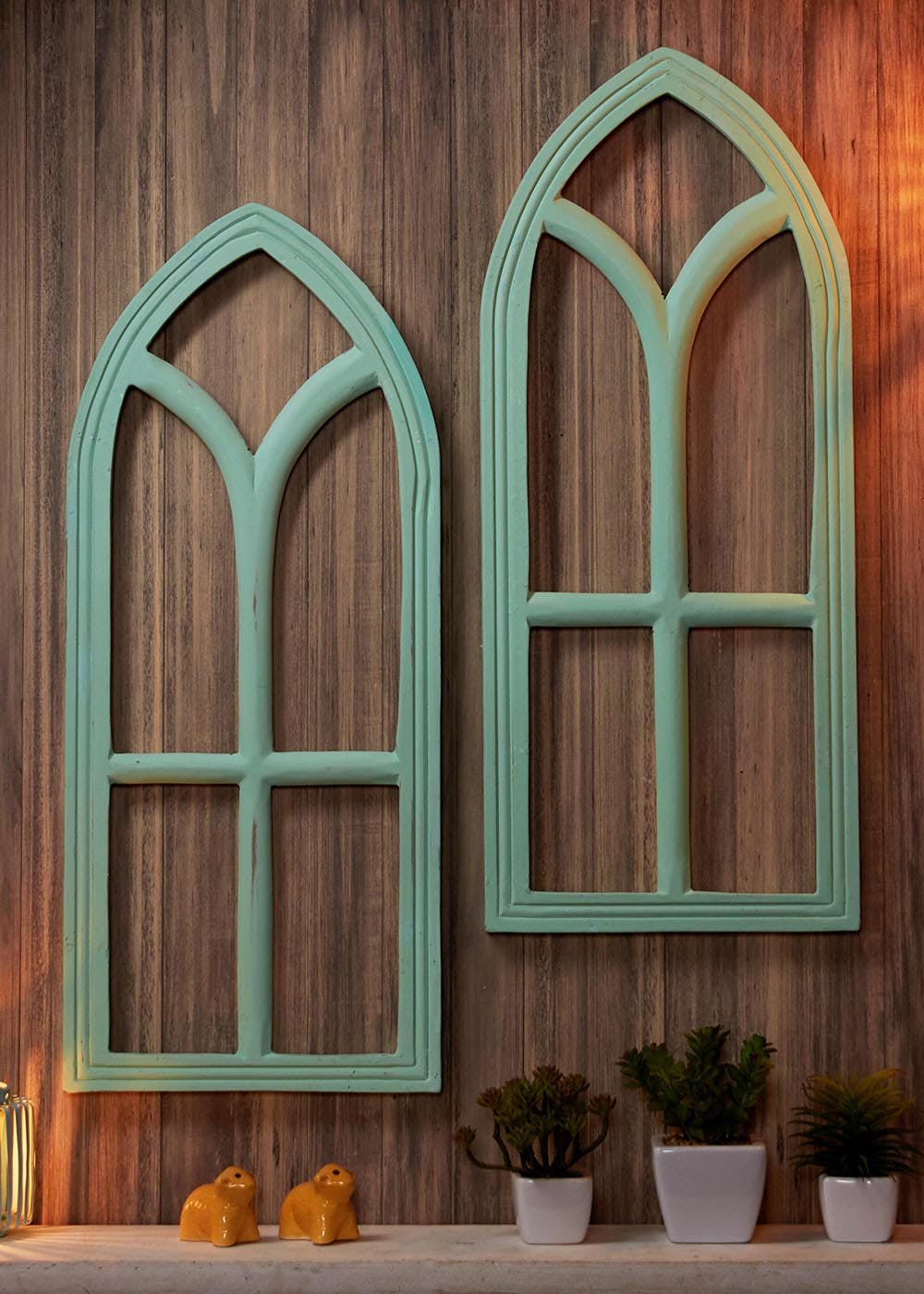 Get Set of 2- Vintage Style Window Shaped Wall Panels in Light Green at ...