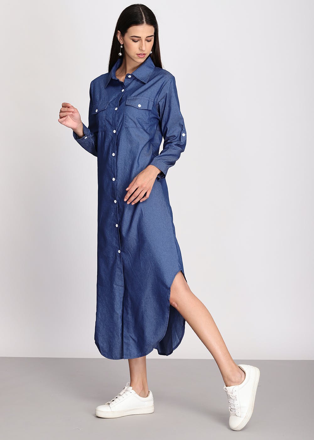 Buy StyleStone (3323DnmCrossBtnDrsS Women's Denim Dress with V Neck Blue at  Amazon.in