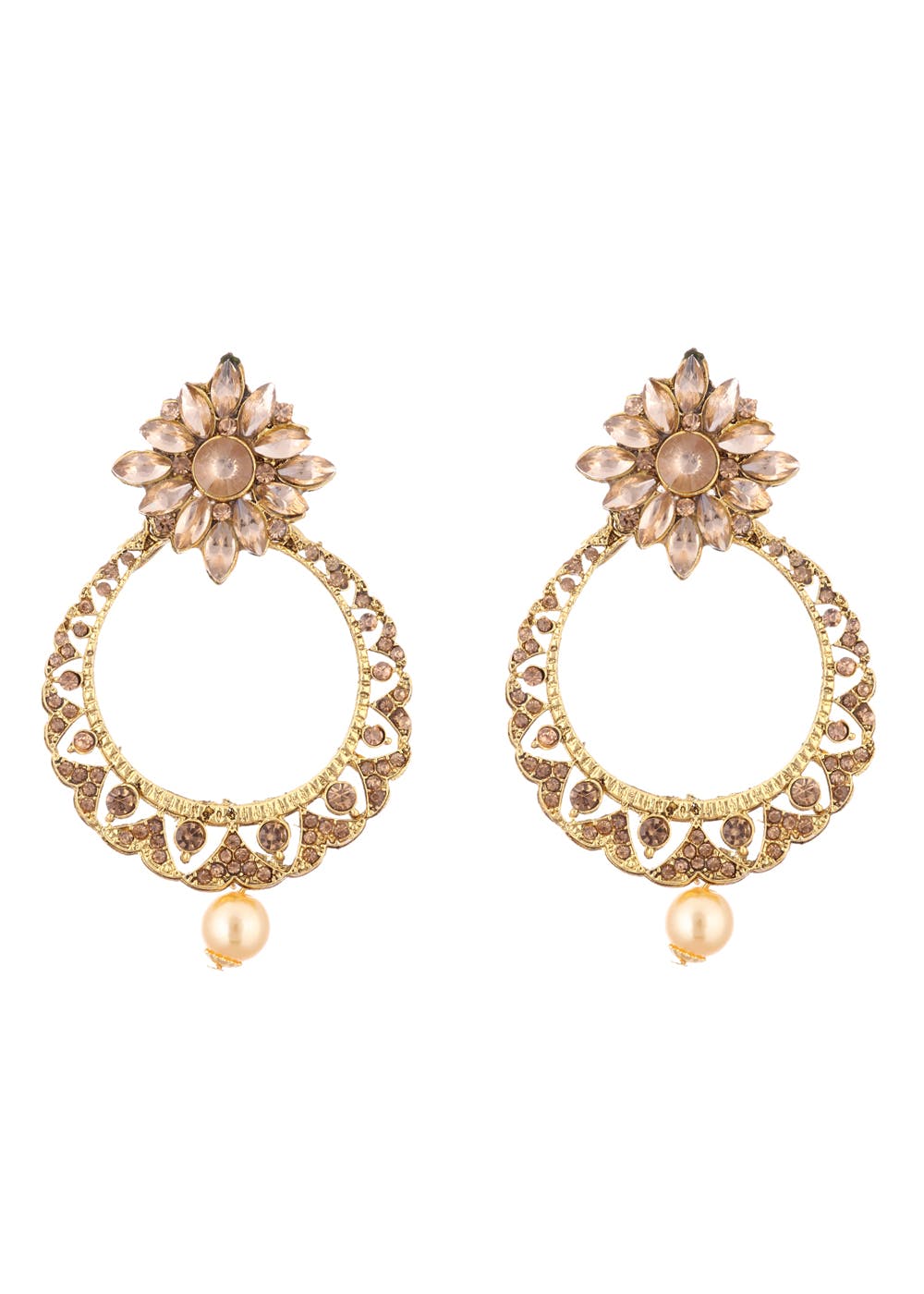 Golden Floral Chandbali Earrings & Mangtika Set