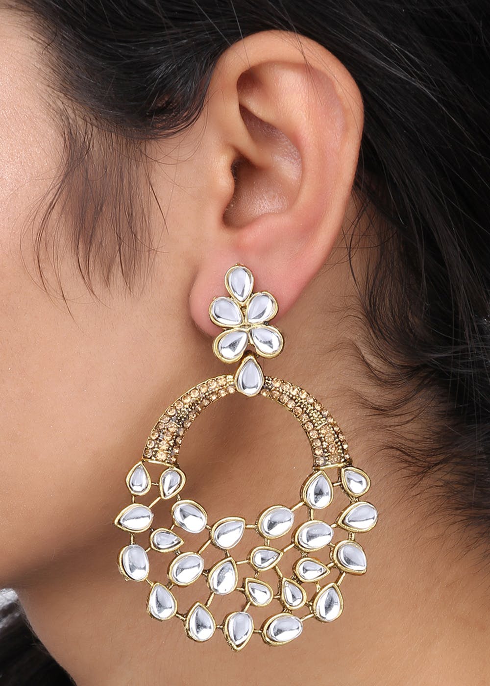 Get Golden Floral Kundan Earrings at ₹ 449 | LBB Shop