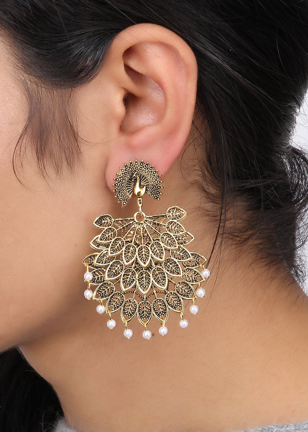Peacock Design Stud Earrings  South India Jewels
