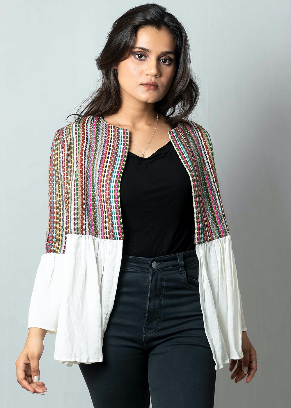 Stylish Flower Denim Jacket For Girls-thanhphatduhoc.com.vn