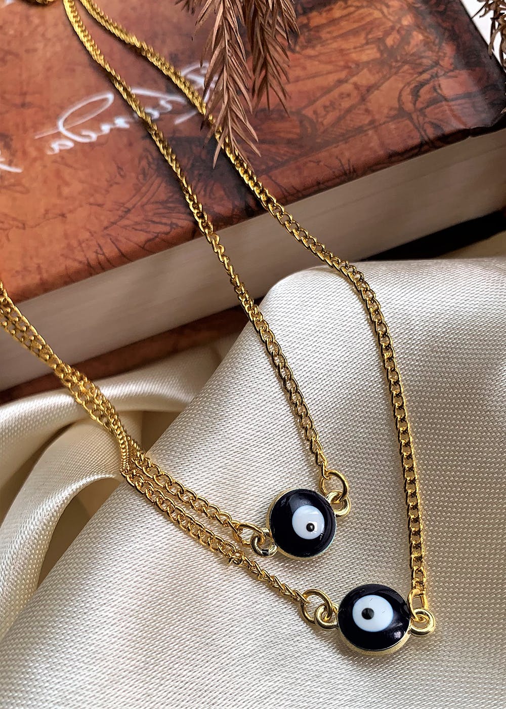 Evil Eye Double Coin Necklace- Gold