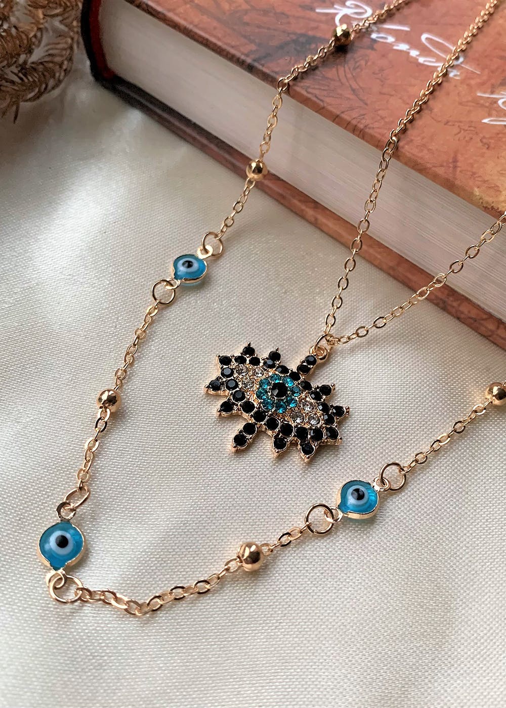 aqua evil eye necklace