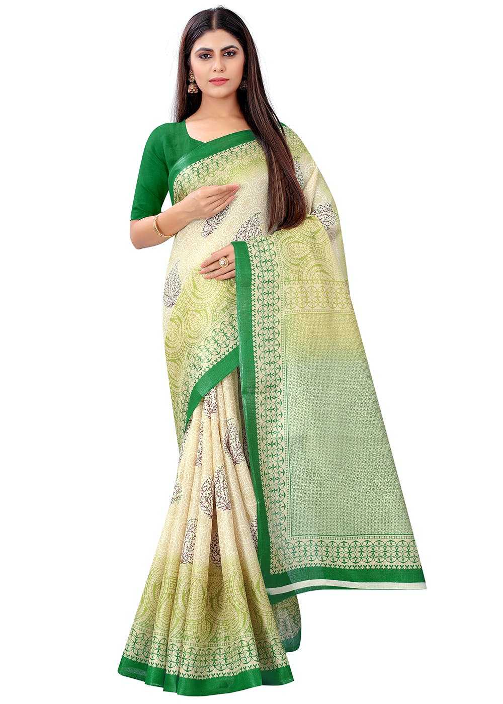 Get Beige And Green Soft Tuksar Silk Kalamkari Saree At ₹ 799 Lbb Shop