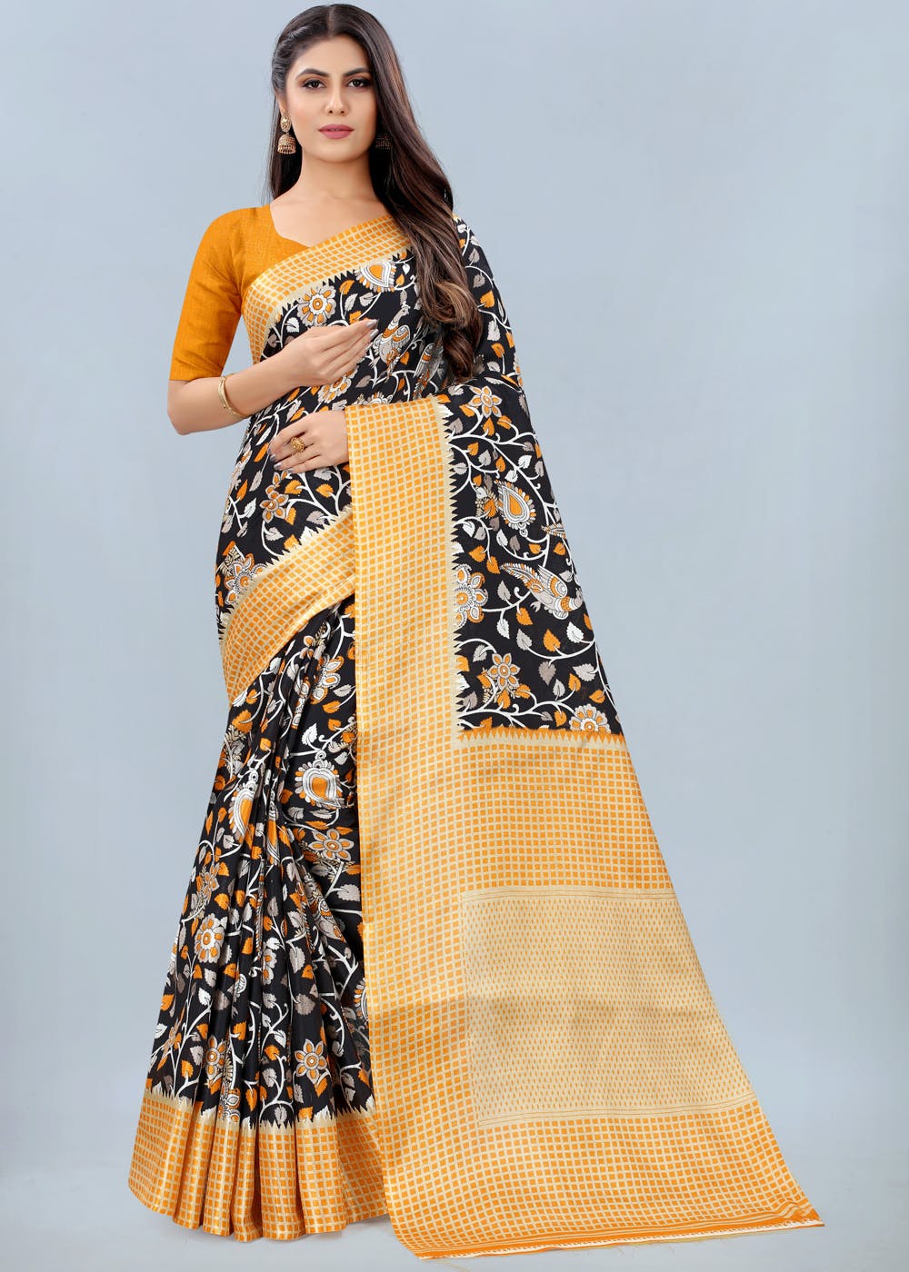 Get Black And Mustard Soft Tussar Silk Saree At ₹ 799 Lbb Shop