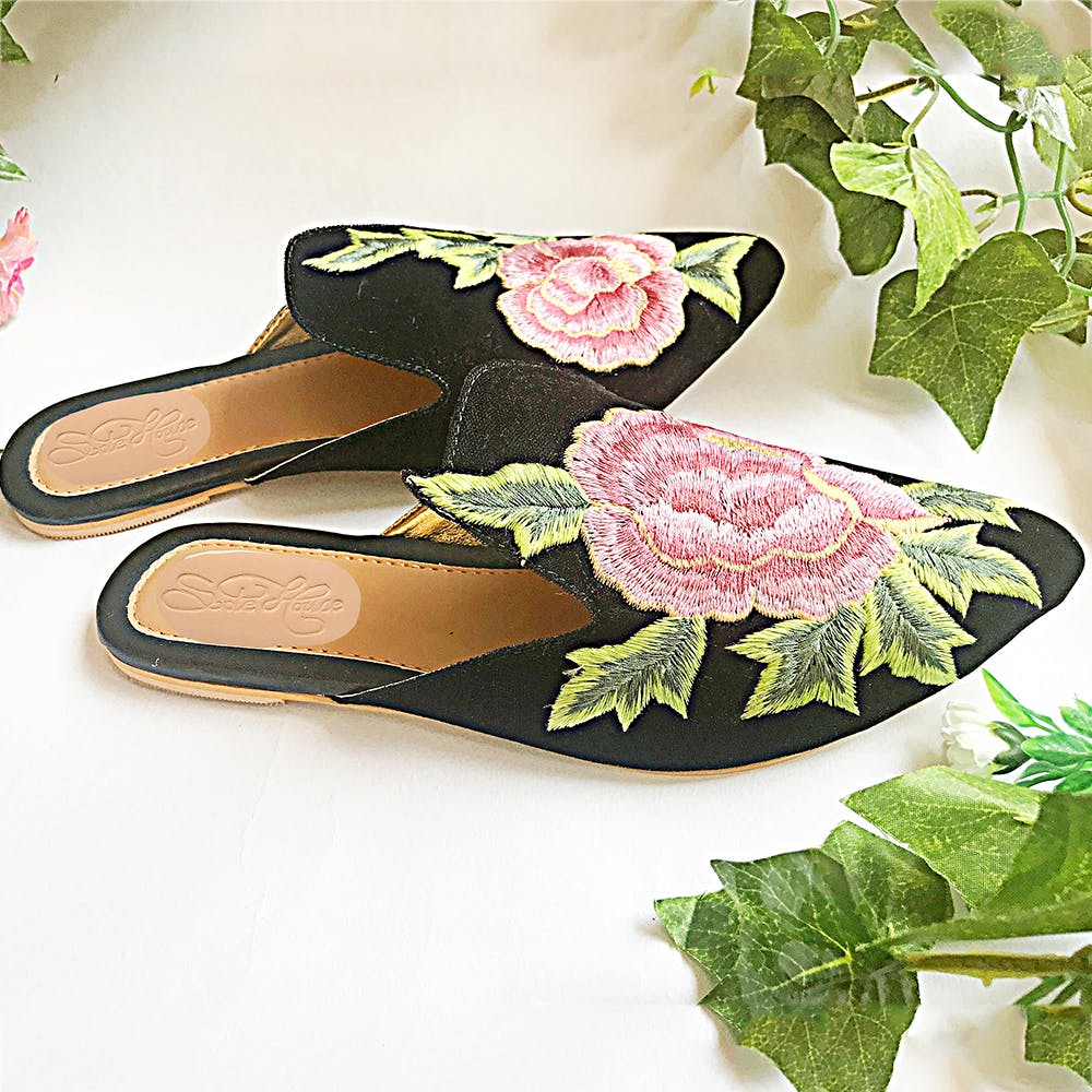 black velvet mules