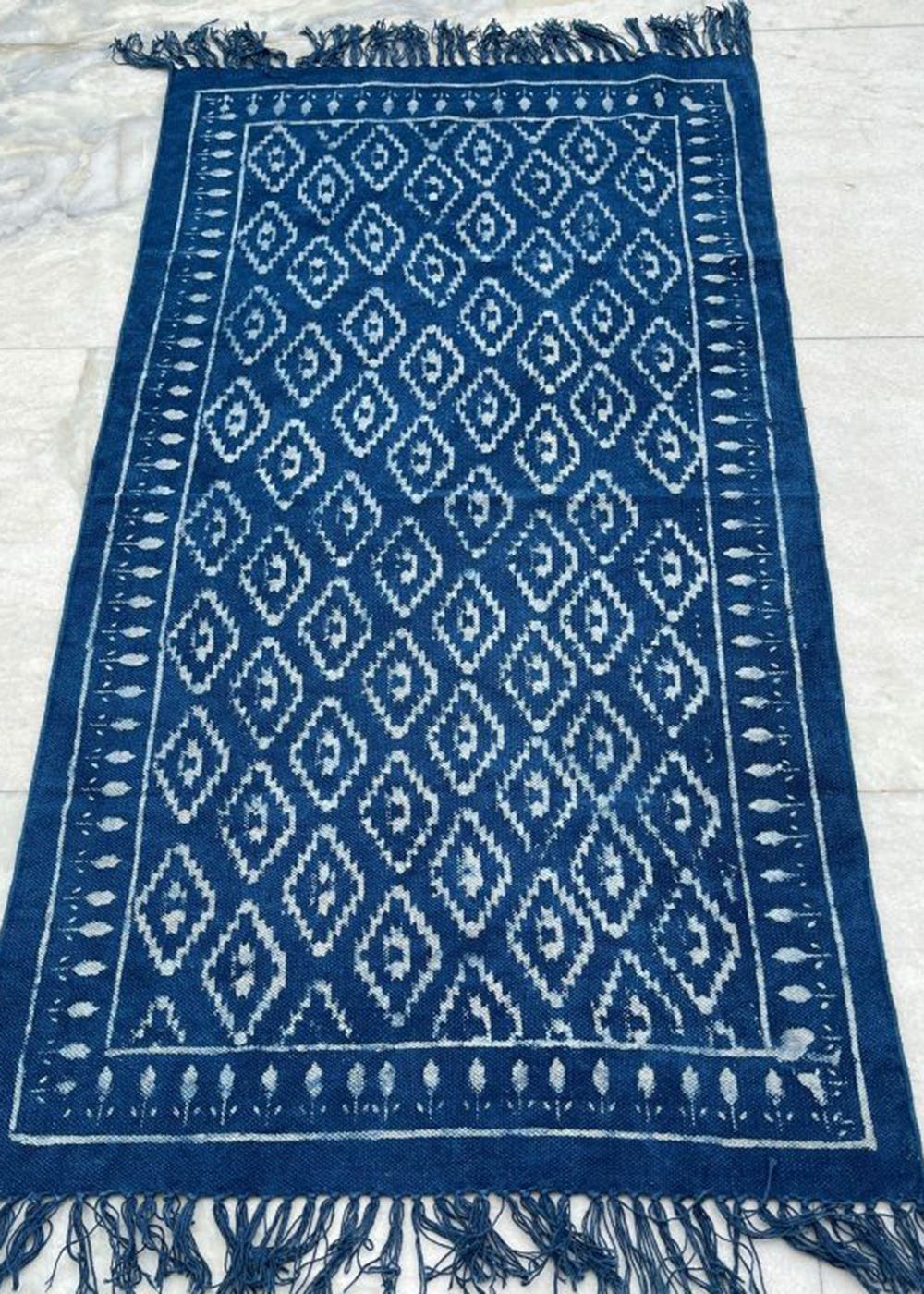 Get Indigo Block Printed Cotton Rug at ₹ 1050 | LBB Shop