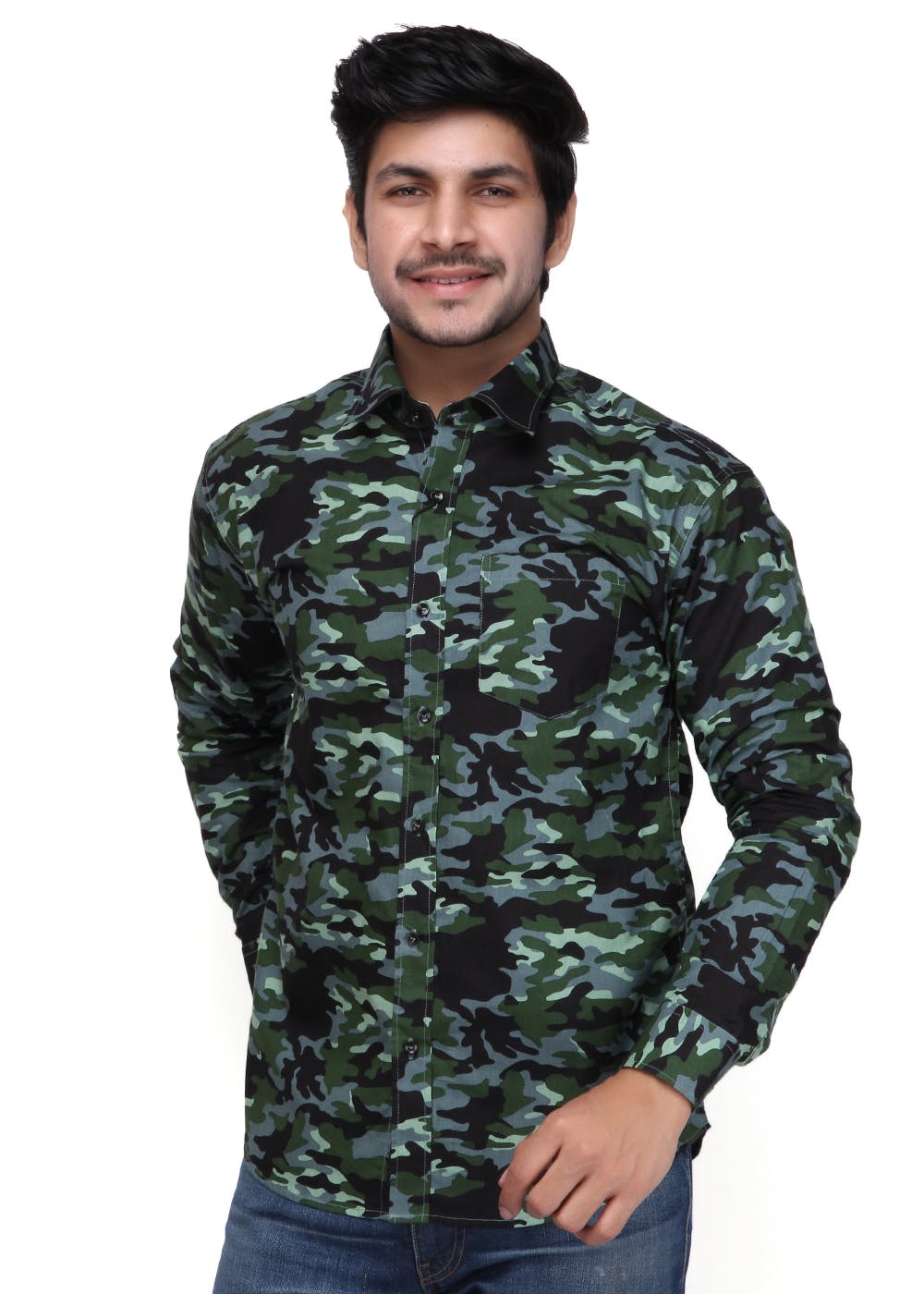 Camo Printed Full Sleeves Casual Shirt - Green