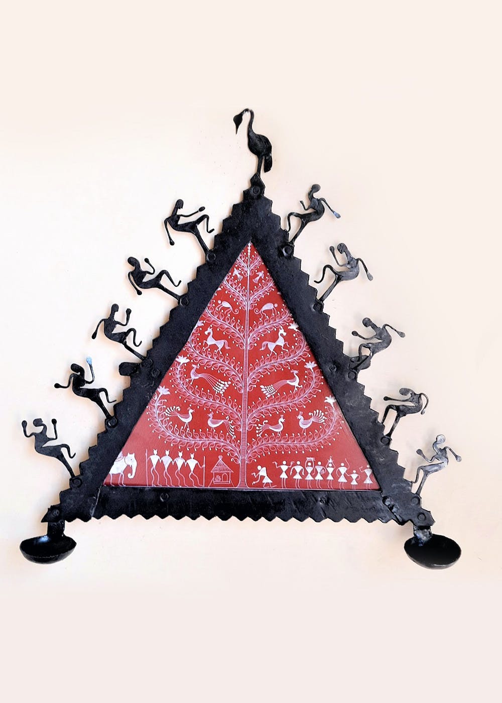 Hand Painted Warli Art Graphic Wall Accent - Red
