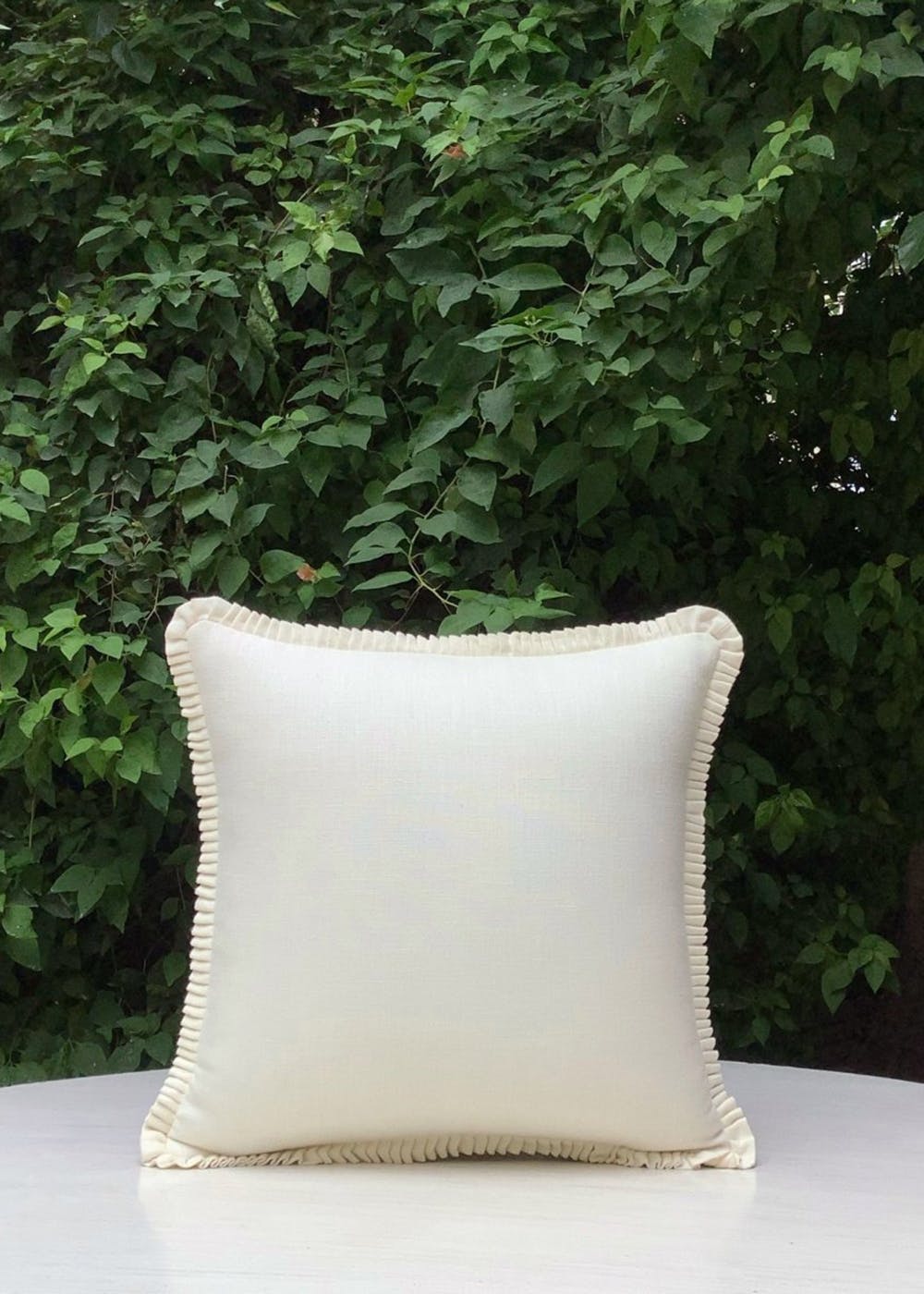 Pleated Border Ivory Cushion Cover