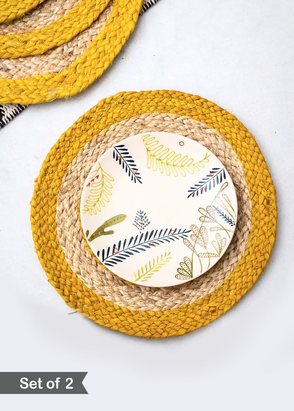 Set of 2 Dual Ring Jute Table Placemat - Yellow