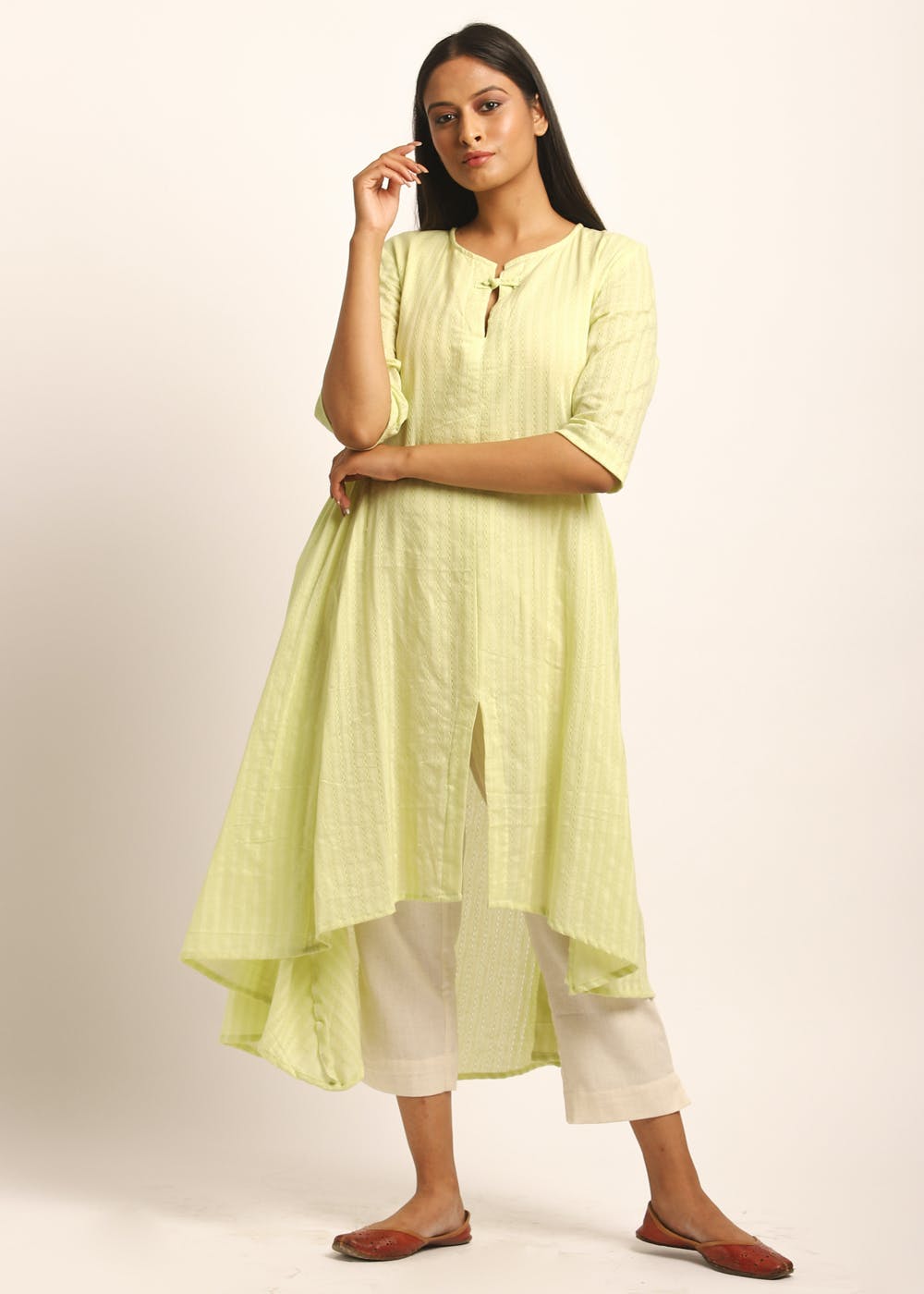 Easy High Low Kurta - Lime Green