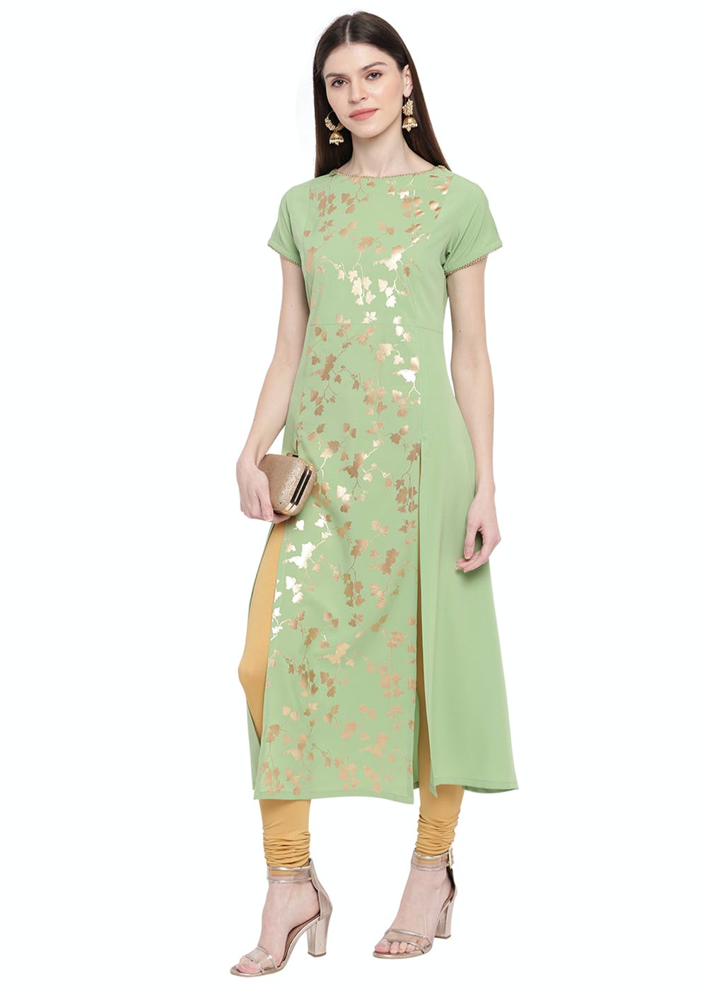 Get Light Green Floral Printed Poly Crepe Kurta At ₹ 648 Lbb Shop