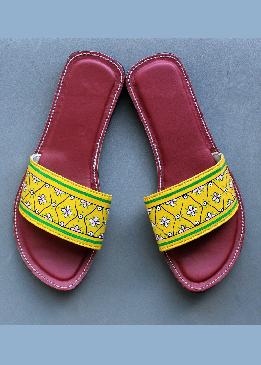 Get Geometric Floral Handpainted Yellow Slides at ₹ 1499 | LBB Shop