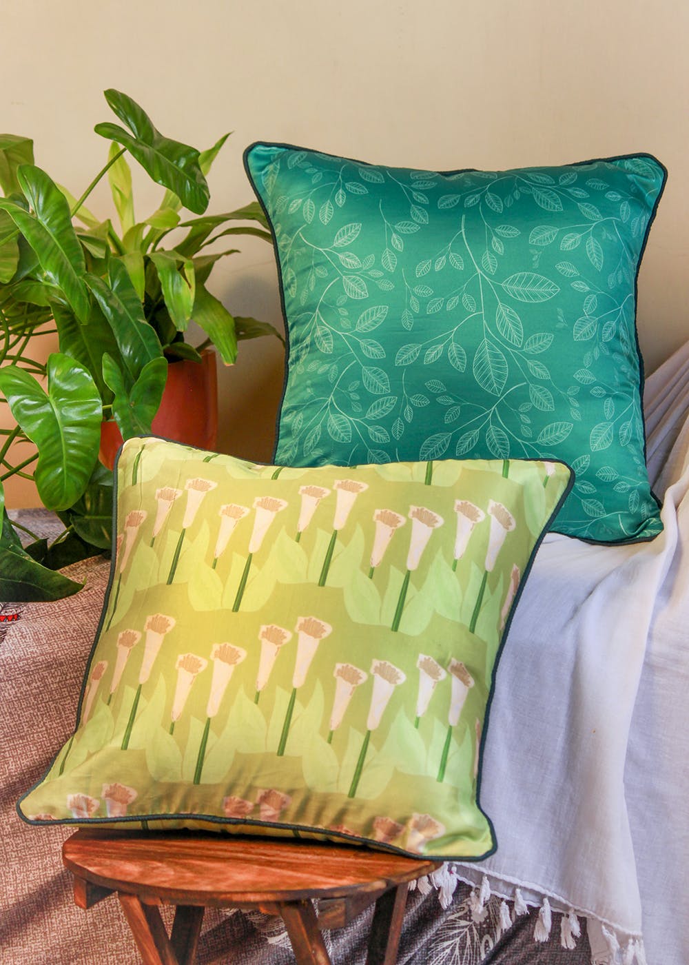 Get Green & Golden Floral Cushion Covers Set of 2 at ₹ 699 LBB Shop