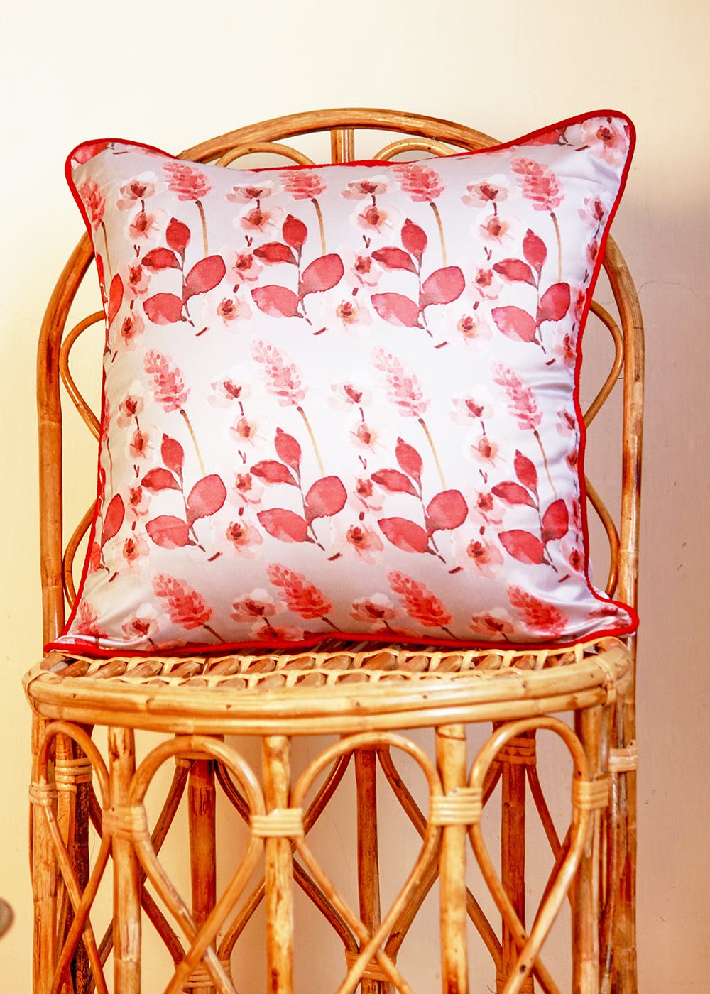 Get Handmade Grey and Red Floral Cushion Covers Set of 2 at ₹ 699