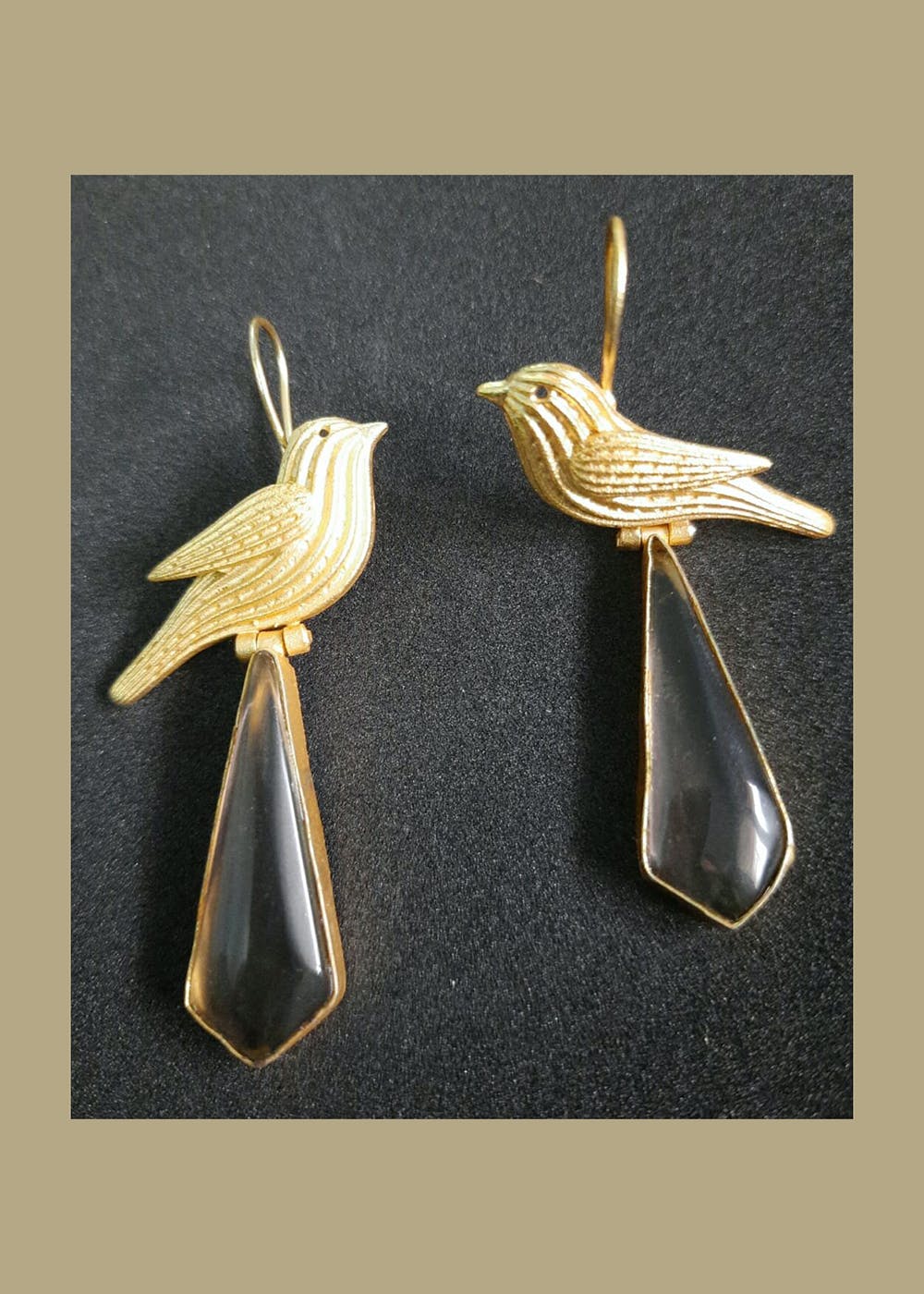 Gold Bird Earrings - Unique Gold Bird Earrings with Citrine Stones