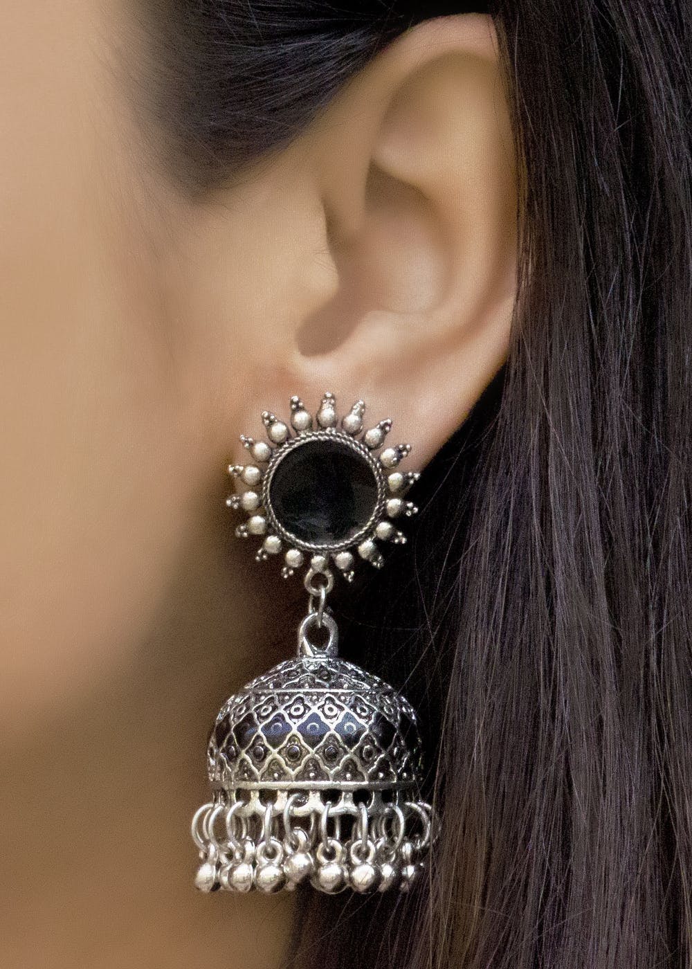 Earrings Peacock Style Black Metal Silver Palted Oxidized Jhumka Jhumki  Earrings For girls Silver