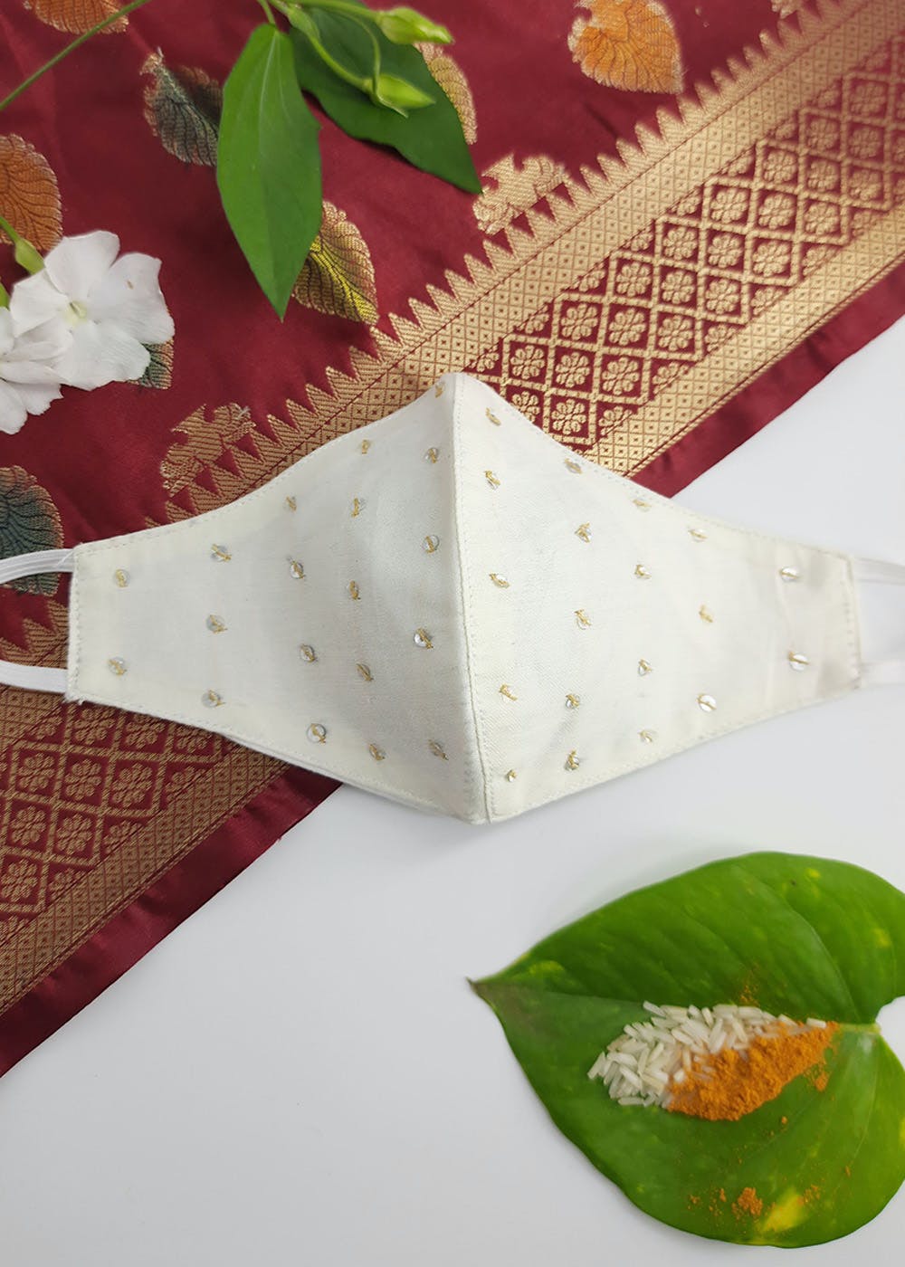 Get Sequin Detail White Cotton Mask at ₹ 319 LBB Shop