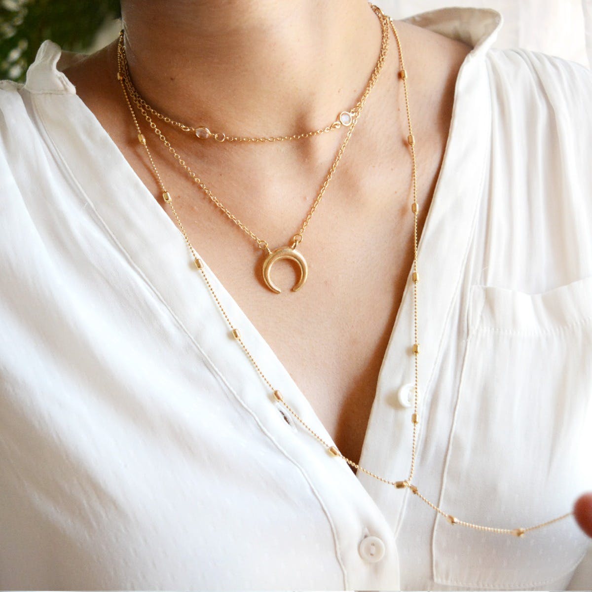 Multilayered Disc Moon Necklace