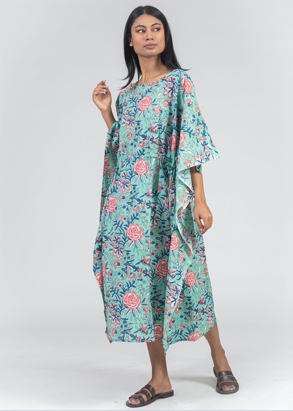 Get Printed Cotton Green Kaftan at ₹ 599 | LBB Shop