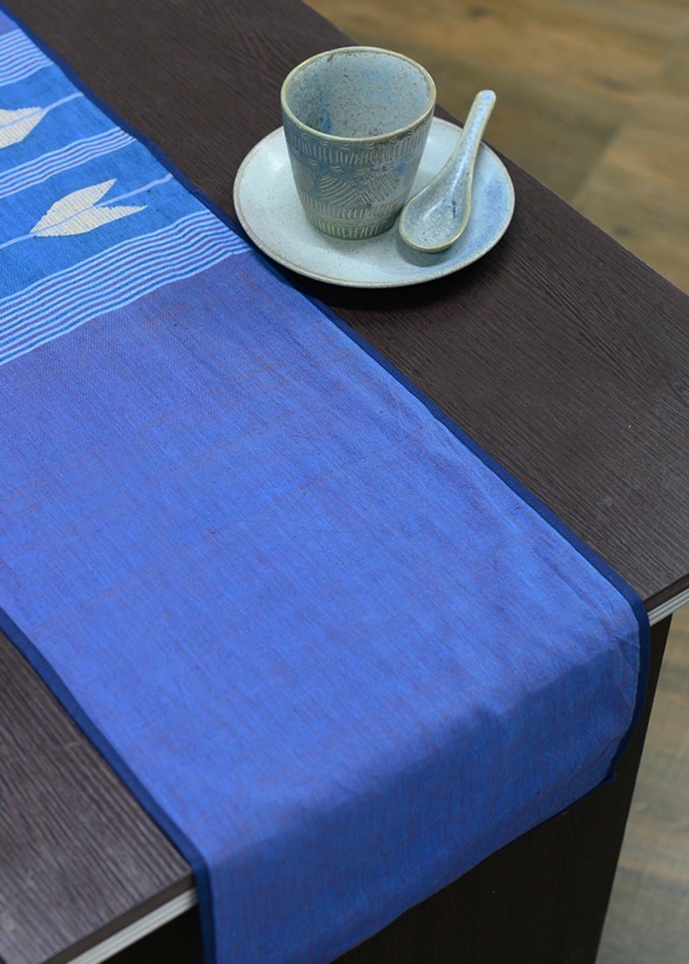 Get Blue Indigo Jamdani Cotton Table Runner at ₹ 630 LBB Shop