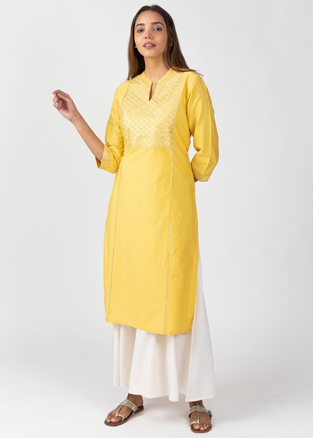 Buy Mustard Silk Cotton Kurta with Gota Patti Embroidery Online at  Jayporecom