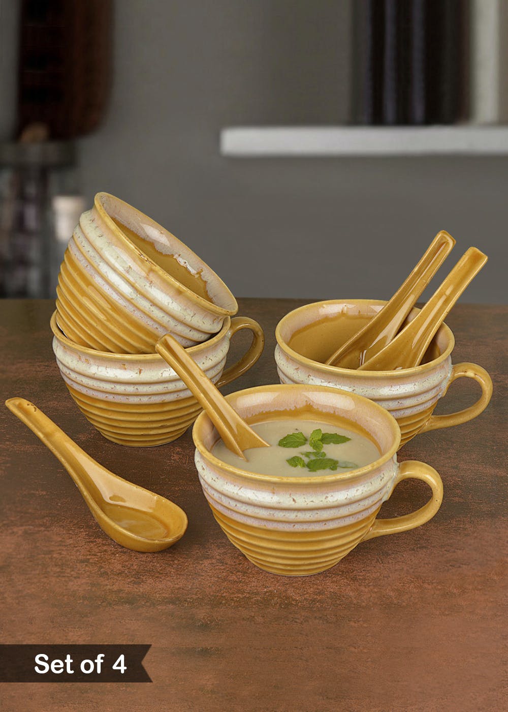 Get Studio Pottery Hand Glazed Dual Tone Ceramic Soup Cup with Spoon