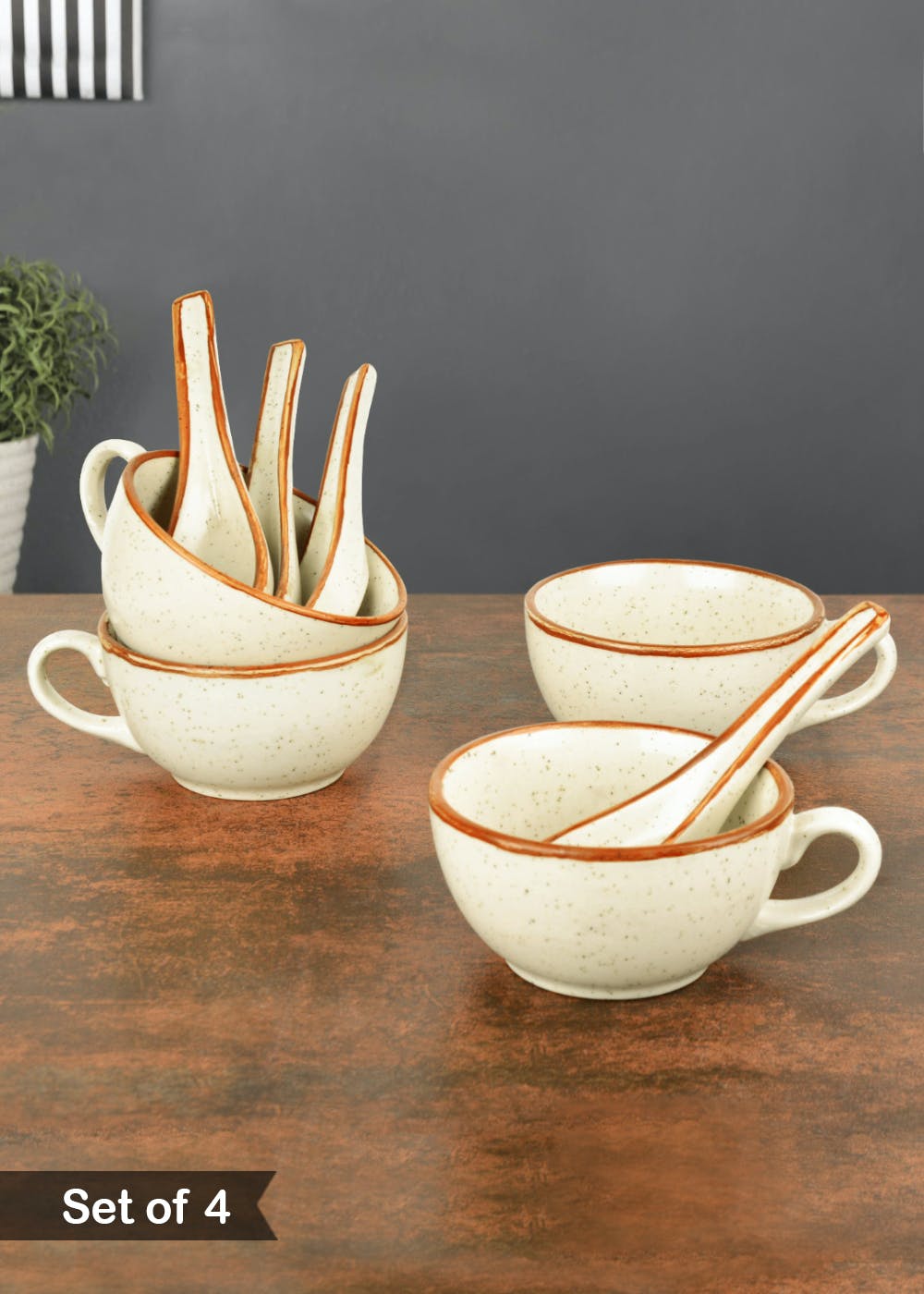 Get White Matt Finish Soup Cups with Spoon Set of 4 at ₹ 1995 LBB Shop