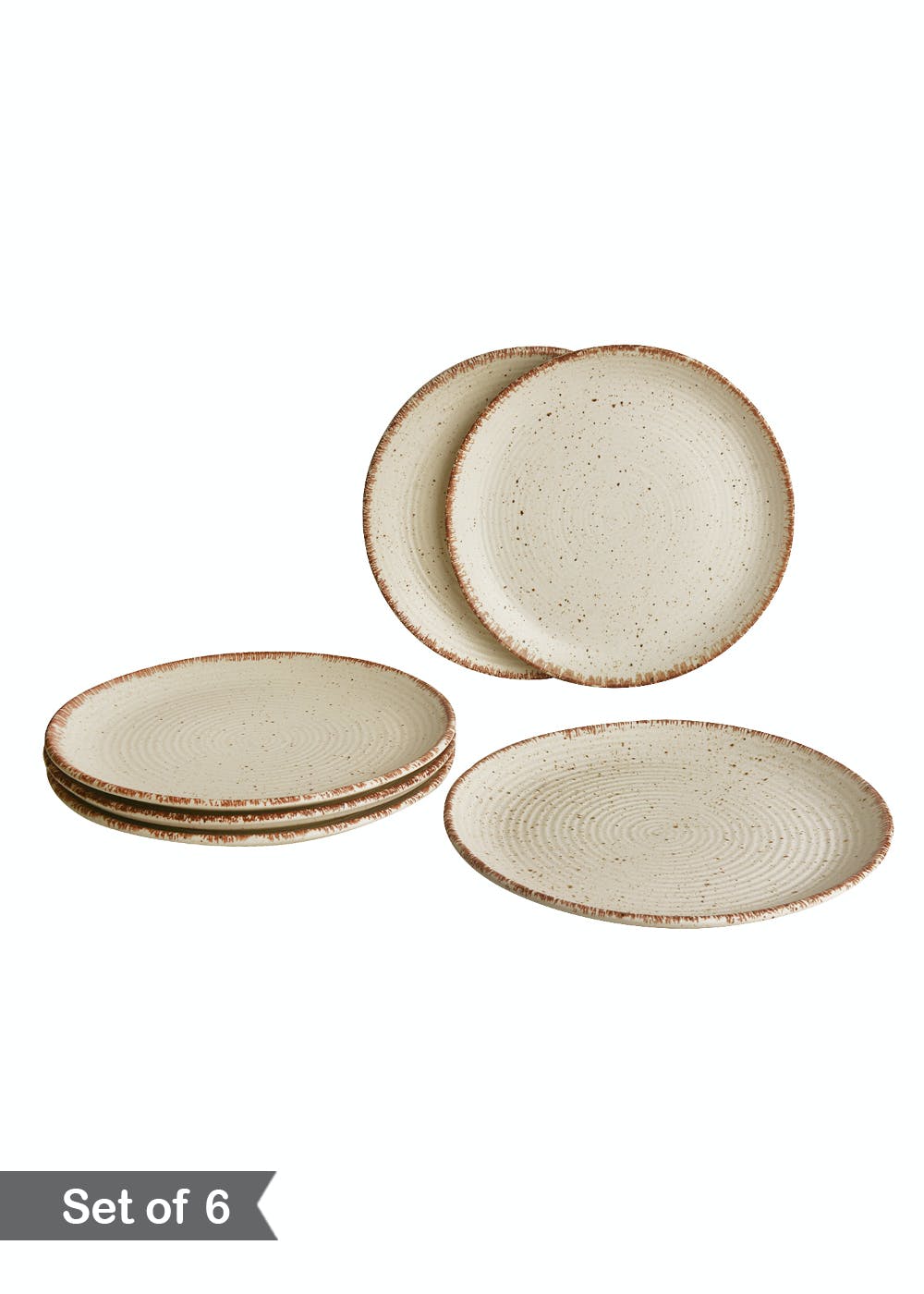Get Off White And Brown Hand Glazed Ceramic Dinner Plates Set of 6 at