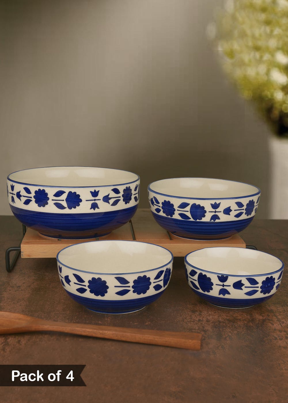 Get Blue Flower Studio Pottery Hand Painted Dinner Serving Bowls - Set ...