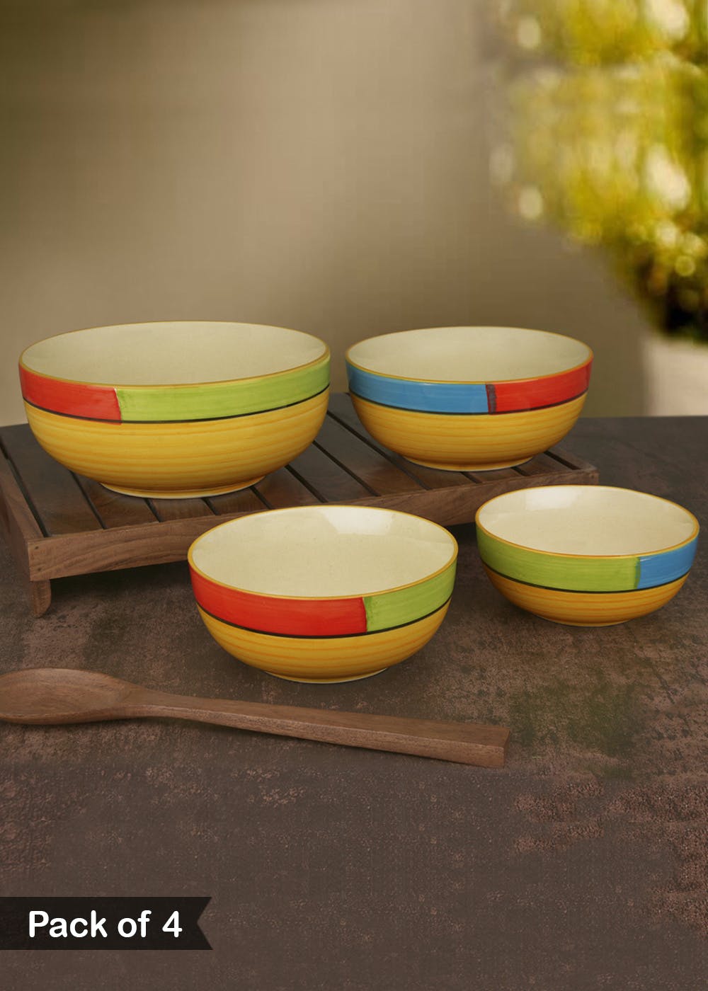 Get Multicolor Studio Pottery Handpainted Dinner Serving Bowl Set of