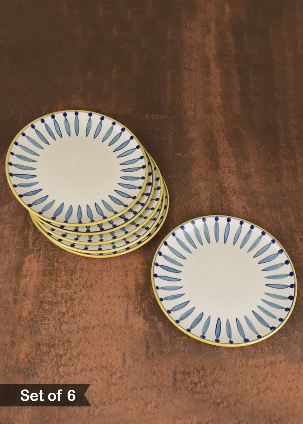 Get White and Blue Hand Painted Ceramic Dinner Plates Set of 6 at