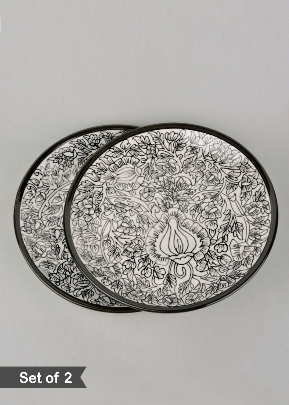 Get Kalamkari Hand Painted Ceramic Dinner Plates Set of 2 at ₹ 1595