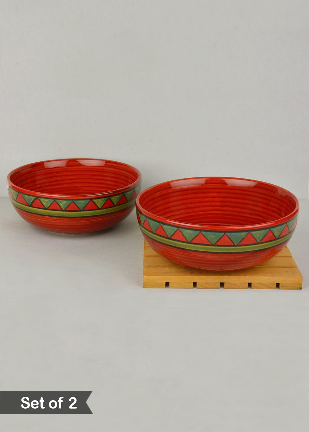 Get Red And Green Hand Painted Ceramic Serving Bowls Set of 2 at