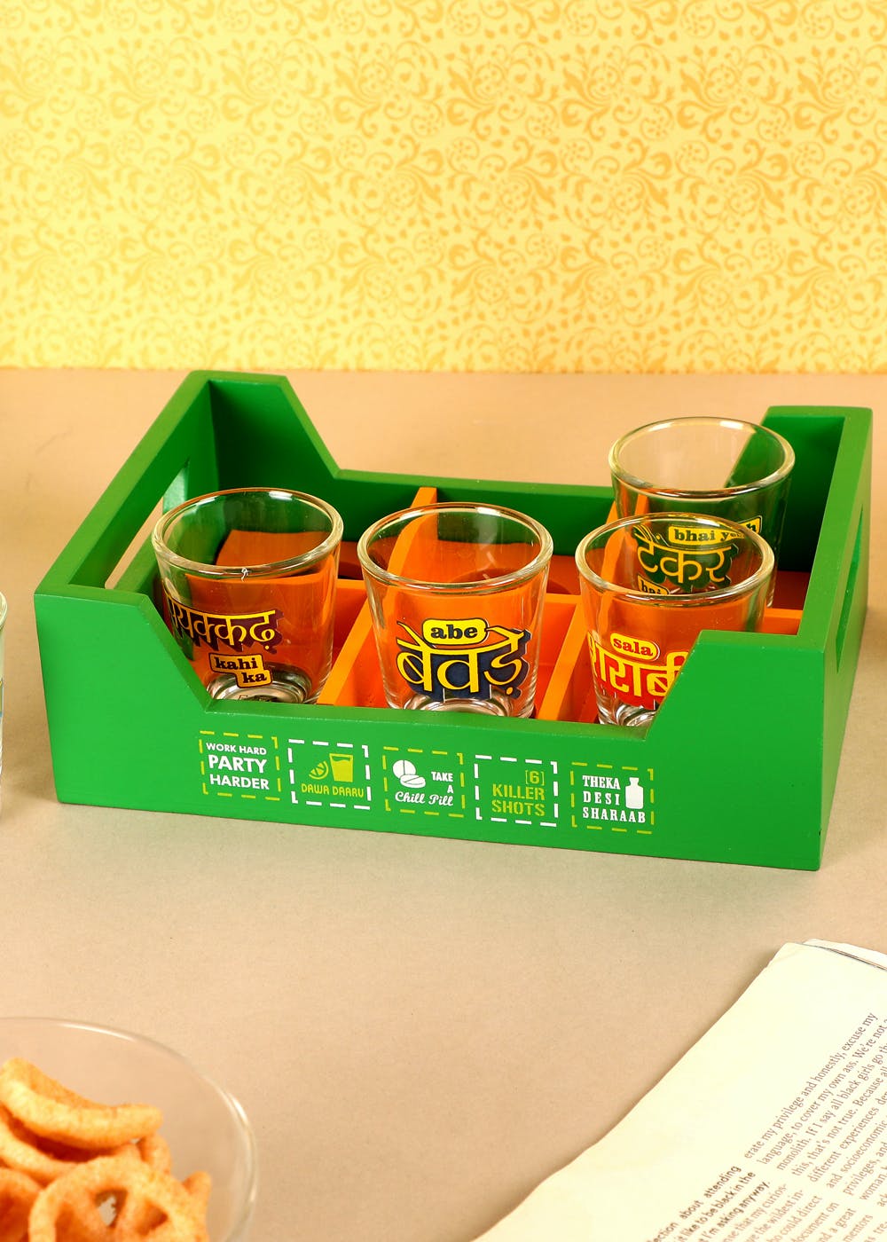 Killer Shot Tray With Glass - Set Of 6