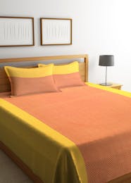 Get Half Half Woven Design Double Bed Cover With 2 Pillow Covers At 