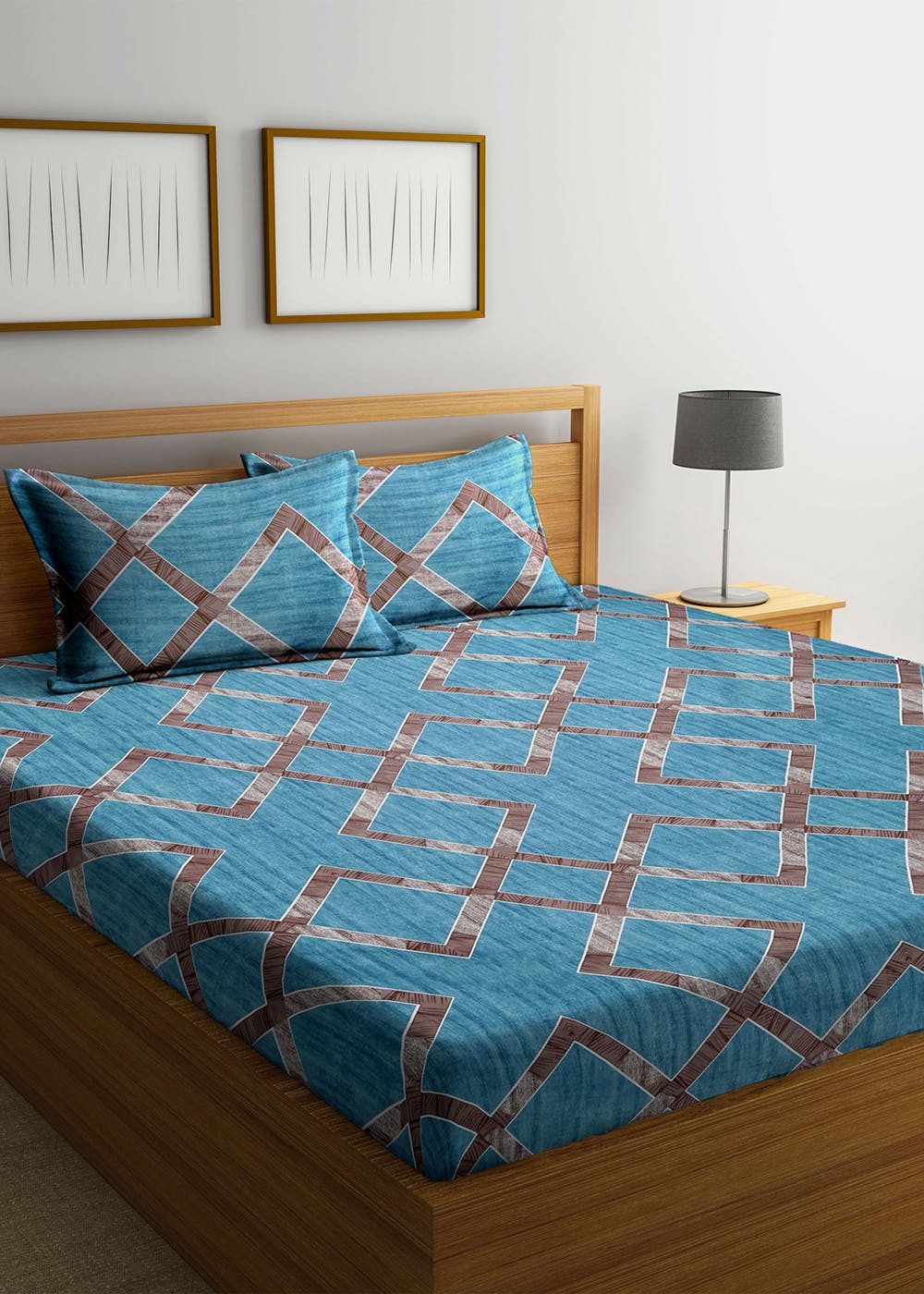 Get Turquoise Geometric Cotton Blend Bedsheet Set at ₹ 899 LBB Shop