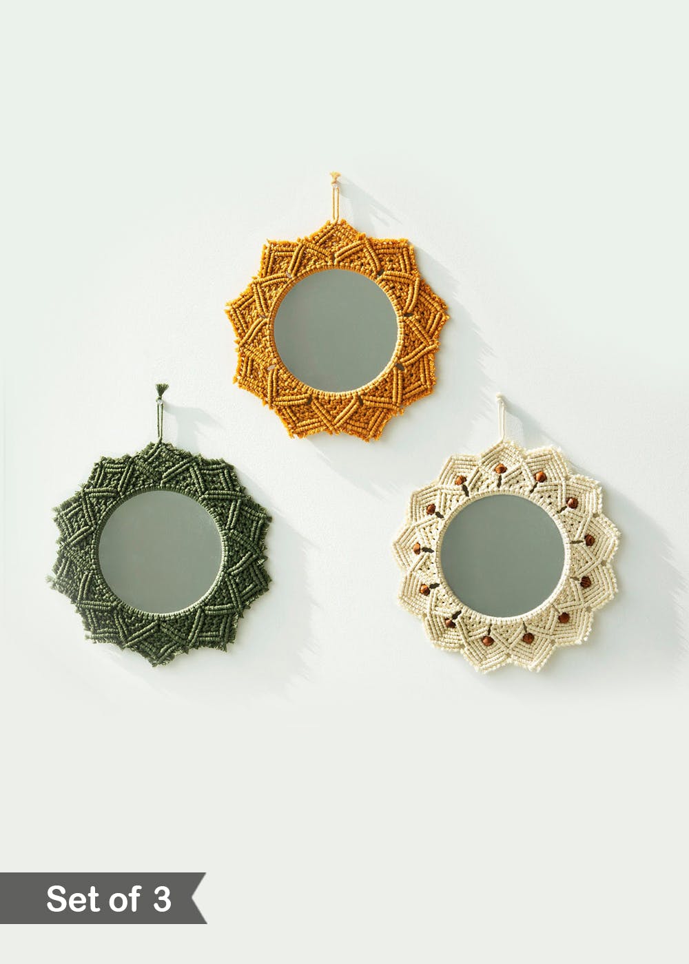 Handmade Knitted Macramé Wall Mirror - Set of 3