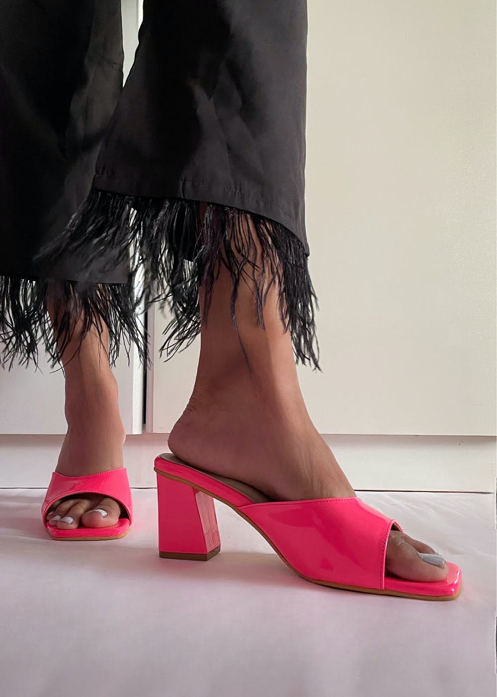 Neon Pink Open Toe Block Heel